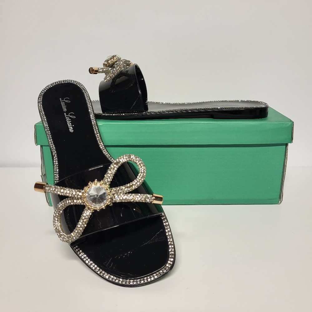 Lauren Lorraine Slide Sandals Black Women's Size 7 NWT